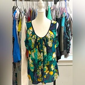 Blue and green, sleeveless, floral blouse by Worthington
